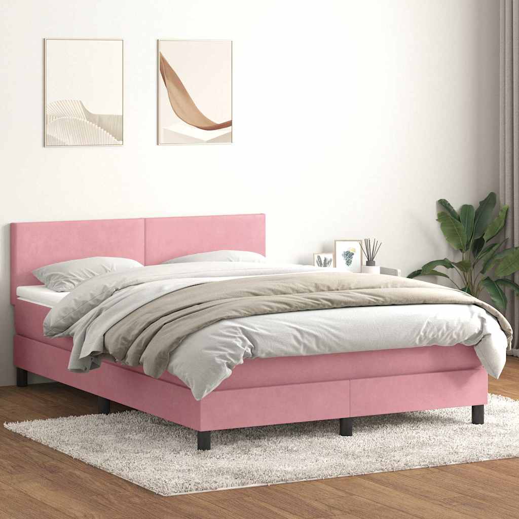 Sommier à lattes de lit avec matelas et LED rose 140x210 cm velours - XIOS