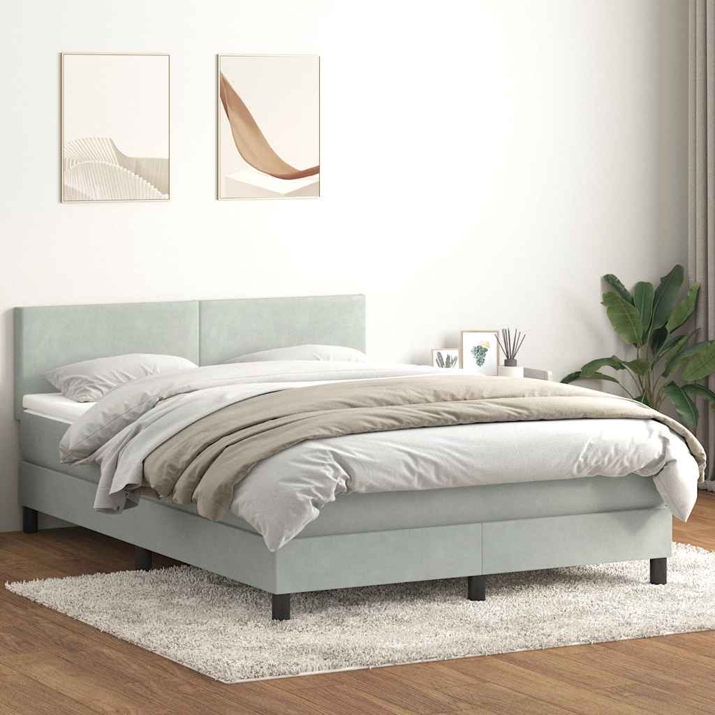Sommier à lattes de lit et matelas et LED gris clair 160x210cm velours - XIOS