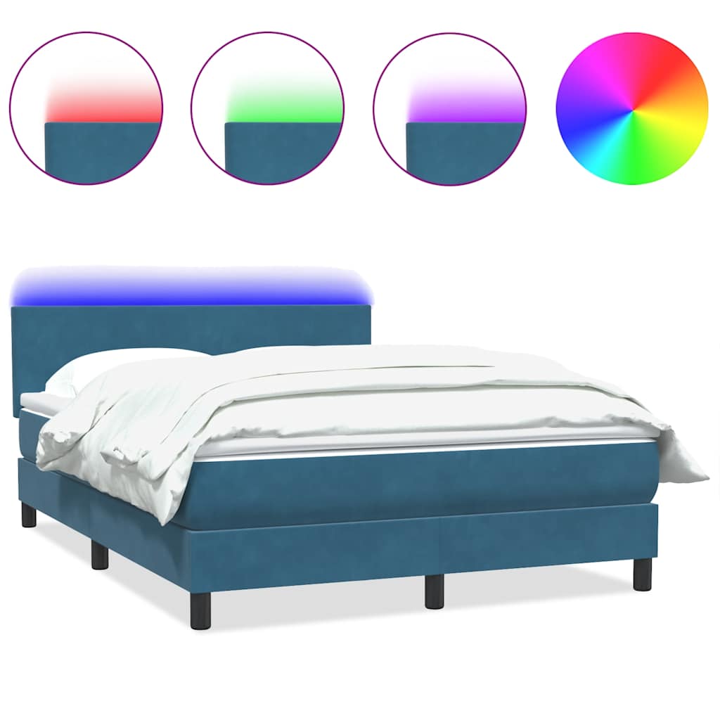 Sommier à lattes de lit et matelas et LED bleu foncé 160x210cm velours - XIOS