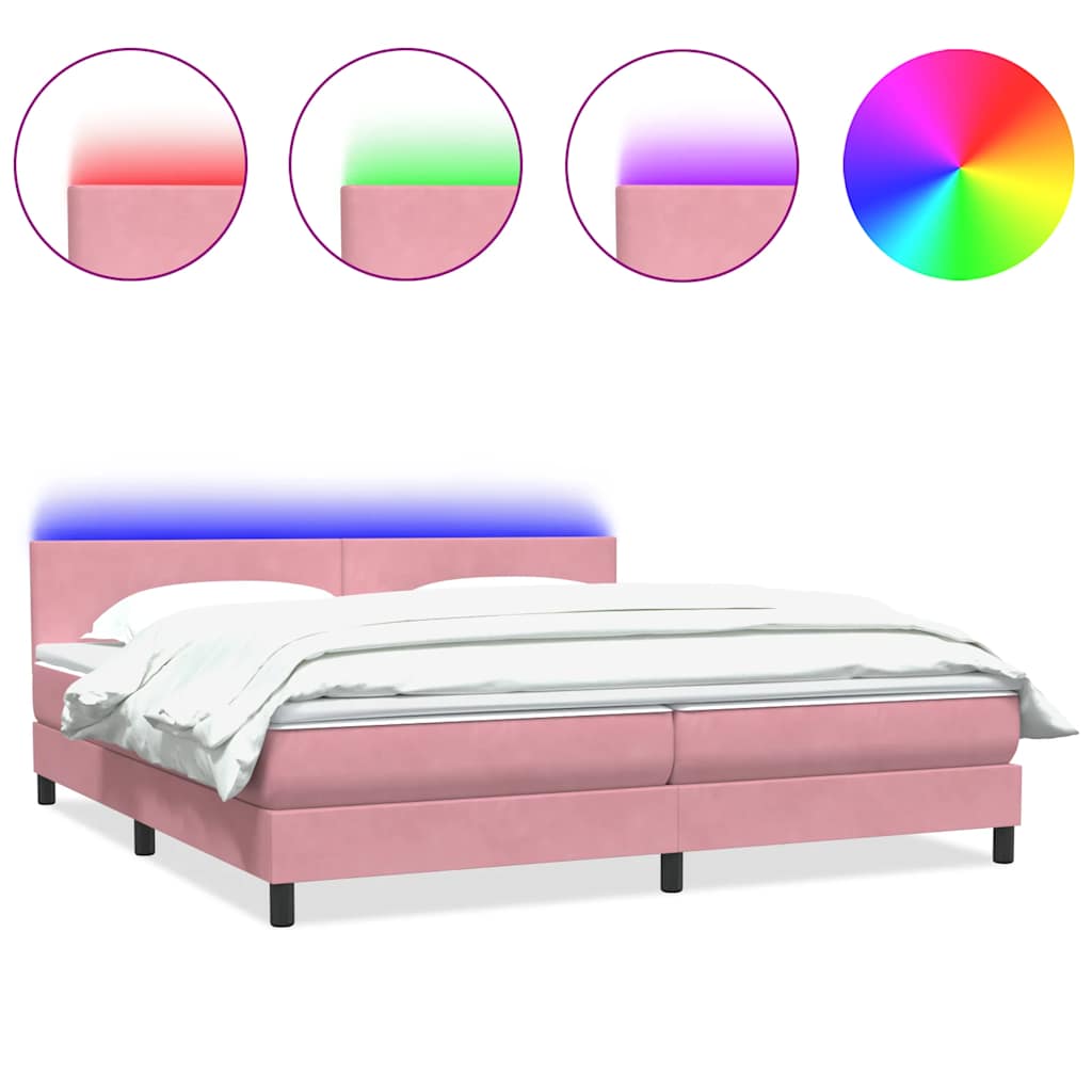 Sommier à lattes de lit avec matelas et LED rose 180x210 cm velours - XIOS