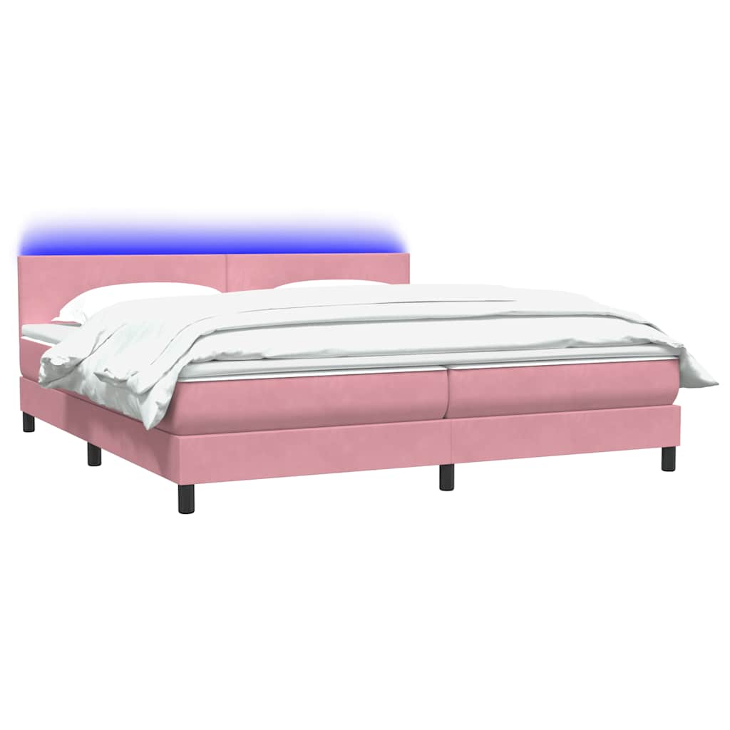 Sommier à lattes de lit avec matelas et LED rose 180x210 cm velours - XIOS