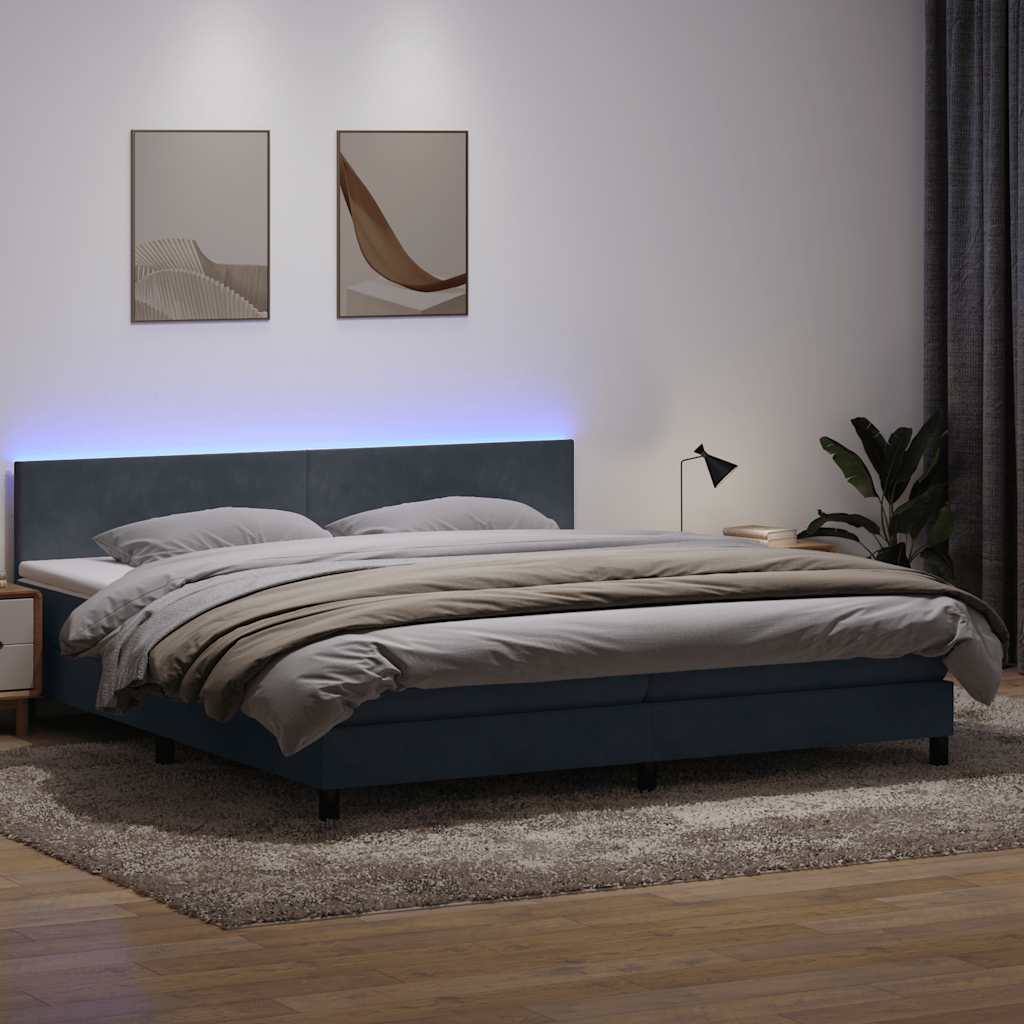 Sommier à lattes de lit et matelas et LED gris foncé 200x210cm velours - XIOS