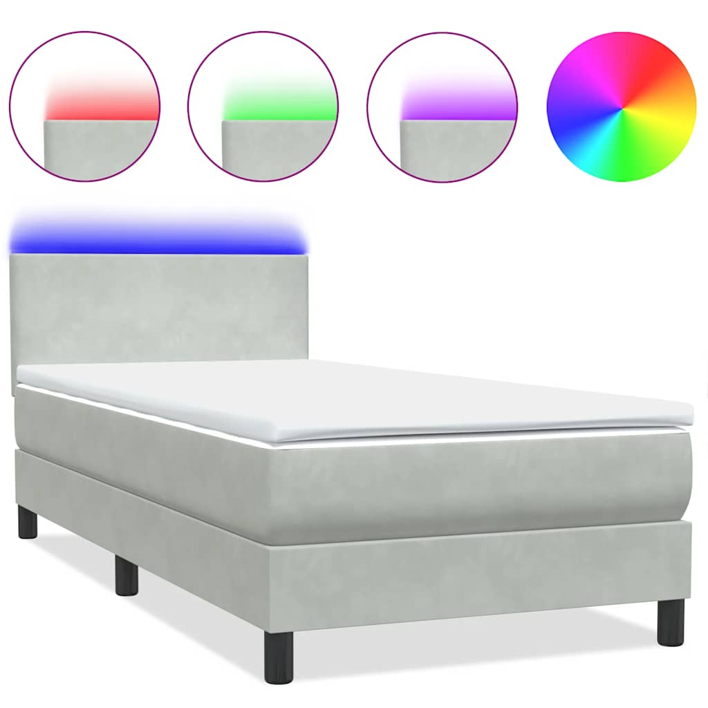Sommier à lattes de lit et matelas et LED gris clair 80x220 cm velours - XIOS