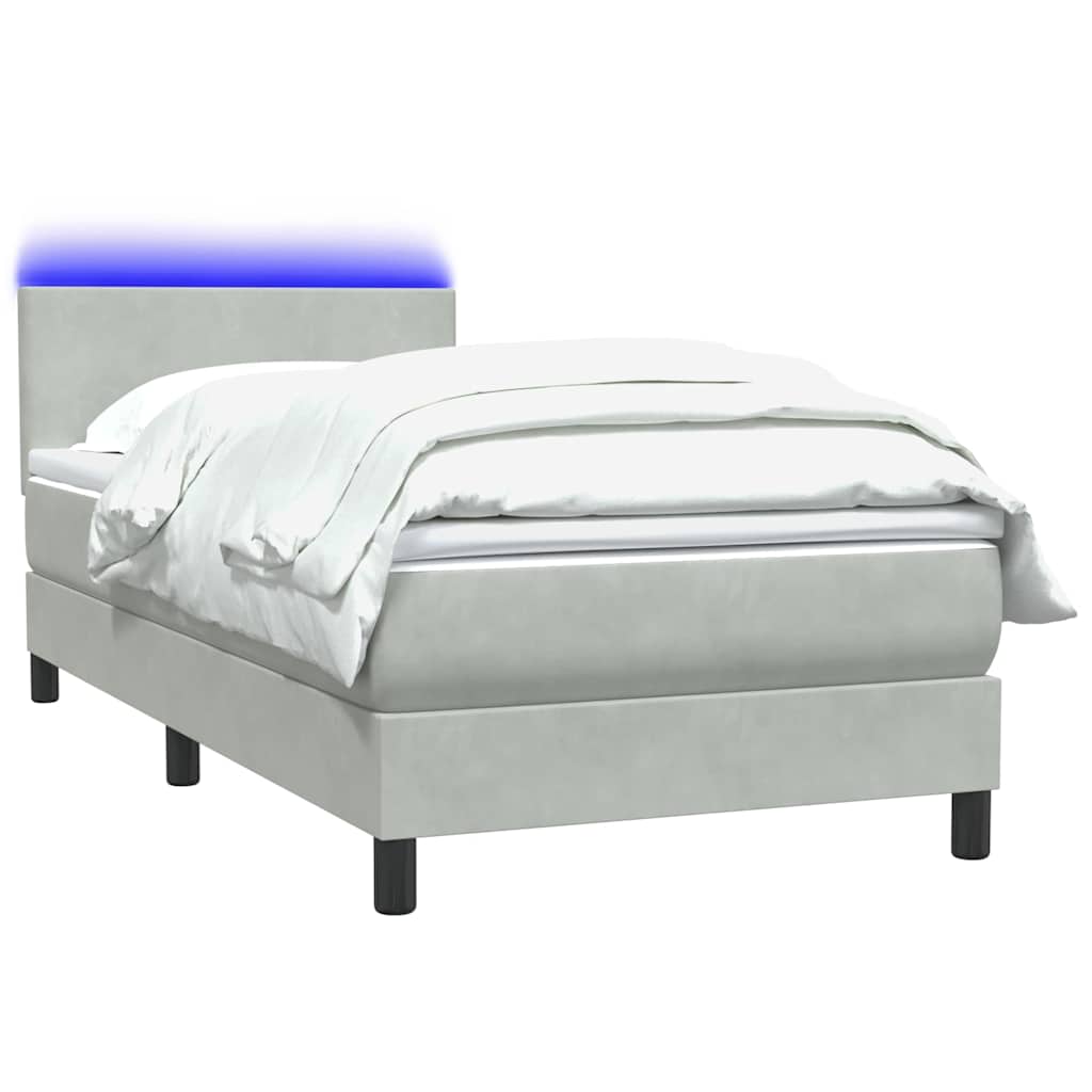 Sommier à lattes de lit et matelas et LED gris clair 80x220 cm velours - XIOS
