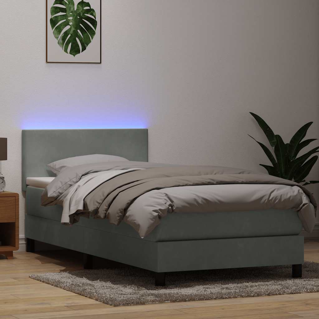 Sommier à lattes de lit et matelas et LED gris clair 80x220 cm velours - XIOS