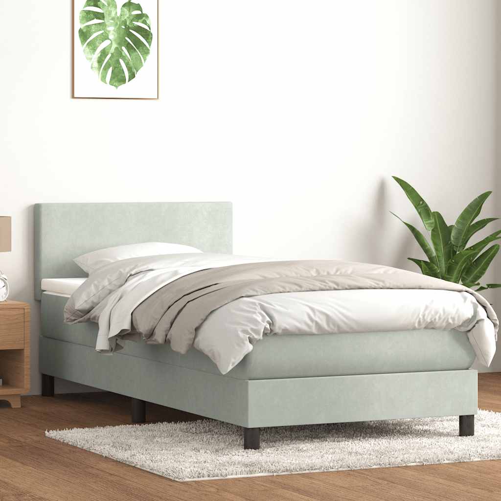 Sommier à lattes de lit et matelas et LED gris clair 80x220 cm velours - XIOS