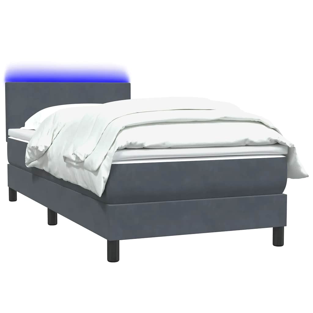 Sommier à lattes de lit et matelas et LED gris foncé 80x220 cm velours - XIOS
