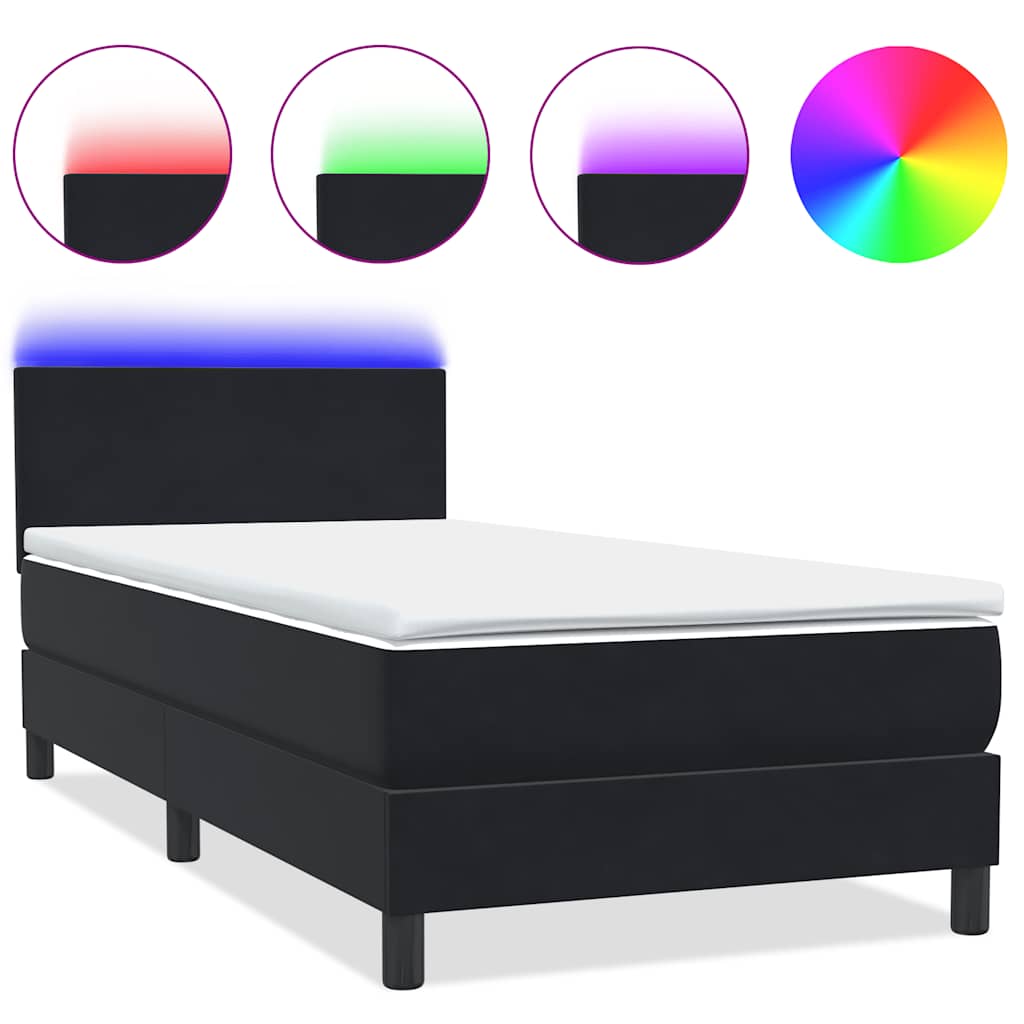 Sommier à lattes de lit avec matelas et LED noir 80x220 cm velours - XIOS