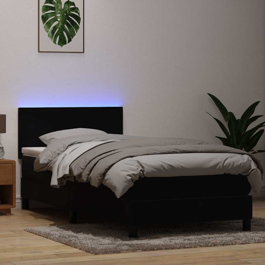 Sommier à lattes de lit avec matelas et LED noir 80x220 cm velours - XIOS