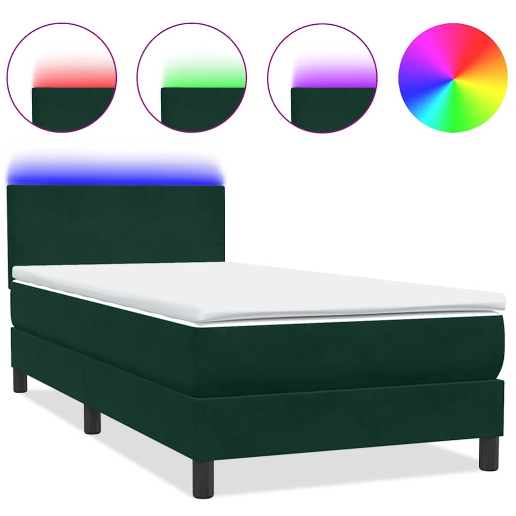 Sommier à lattes de lit et matelas et LED vert foncé 80x220 cm velours - XIOS