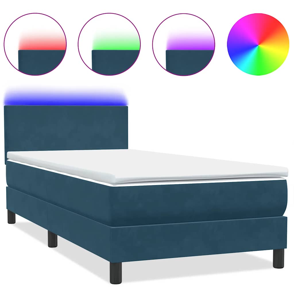 Sommier à lattes de lit et matelas et LED bleu foncé 80x220 cm velours - XIOS