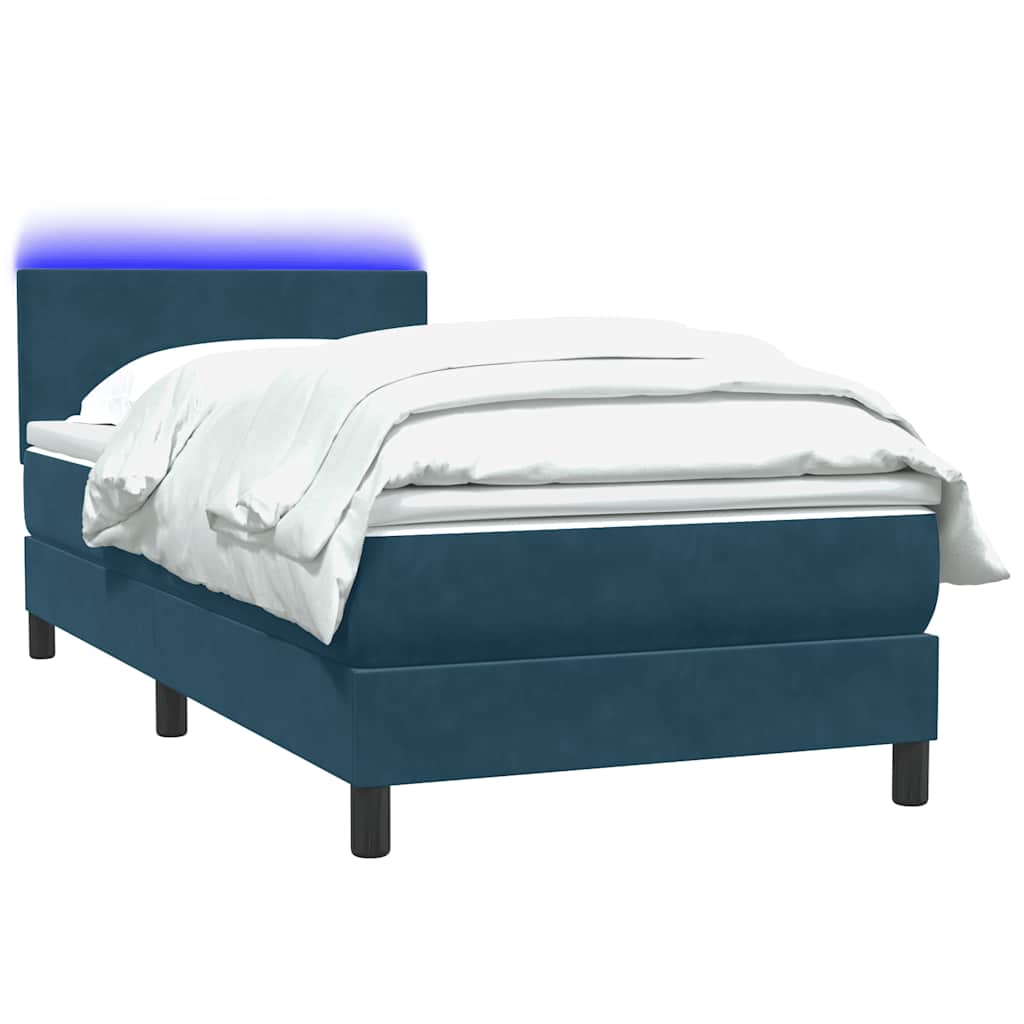 Sommier à lattes de lit et matelas et LED bleu foncé 80x220 cm velours - XIOS