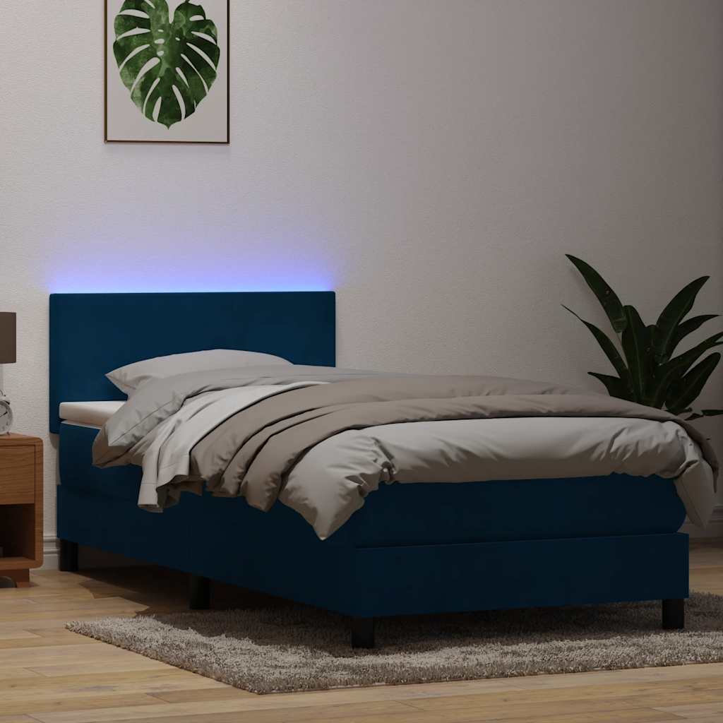 Sommier à lattes de lit et matelas et LED bleu foncé 80x220 cm velours - XIOS