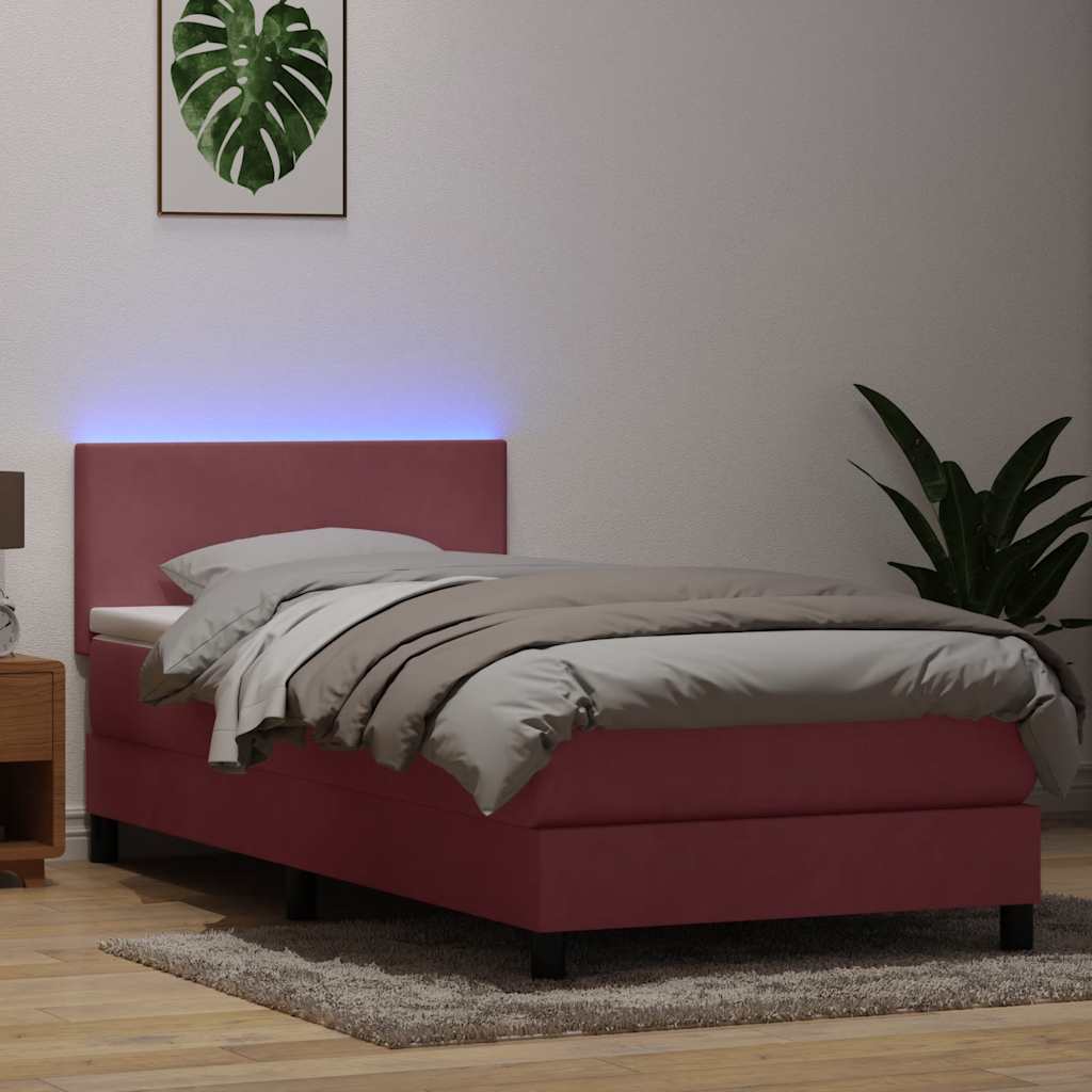 Sommier à lattes de lit avec matelas et LED rose 80x220 cm velours - XIOS