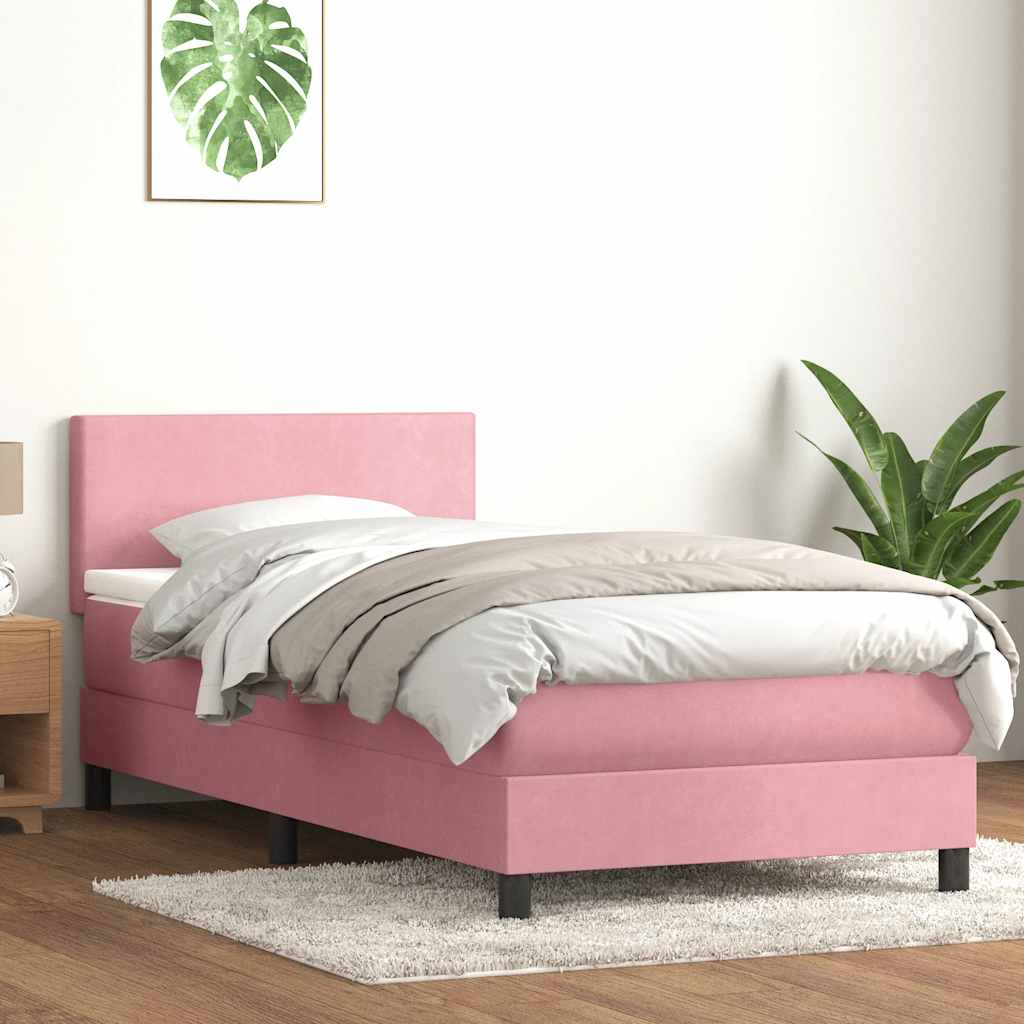 Sommier à lattes de lit avec matelas et LED rose 90x220 cm velours - XIOS