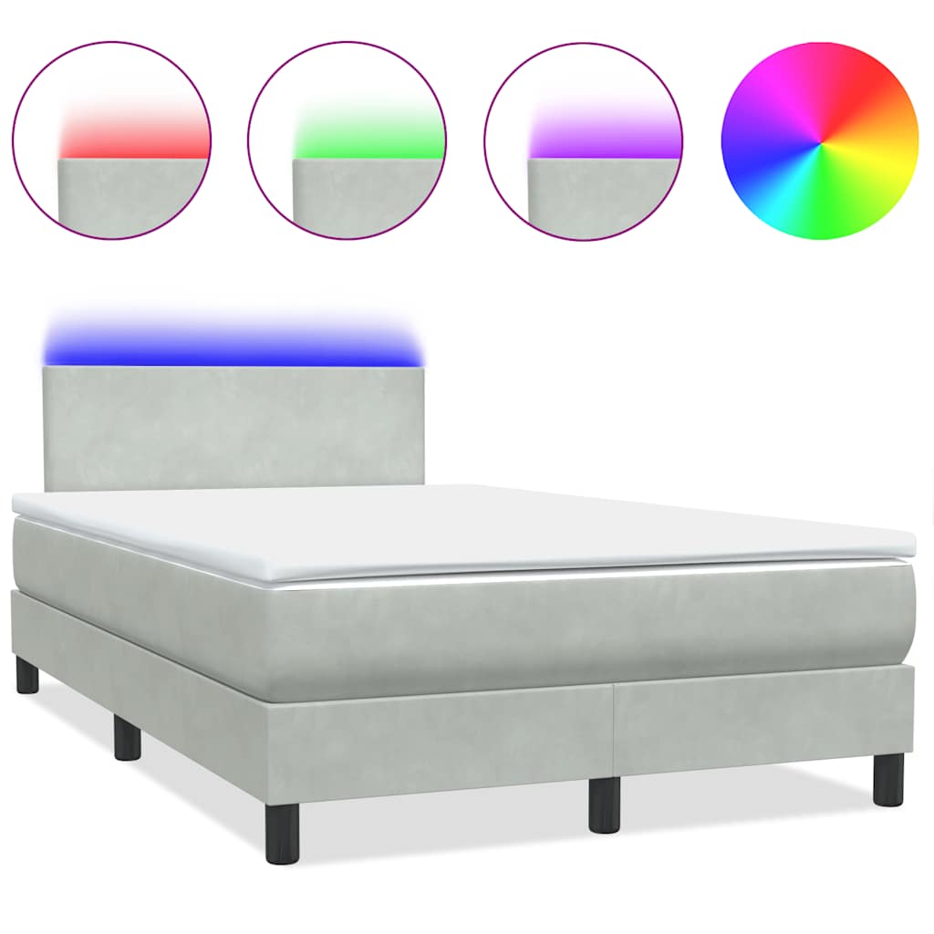 Sommier à lattes de lit et matelas et LED gris clair 120x220cm velours - XIOS