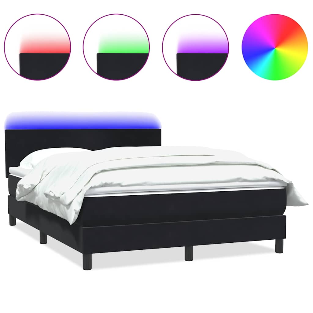 Sommier à lattes de lit avec matelas et LED noir 140x220 cm velours
