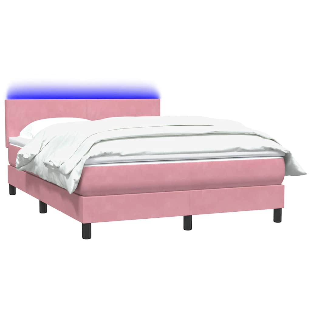 Sommier à lattes de lit avec matelas et LED rose 140x220 cm velours - XIOS