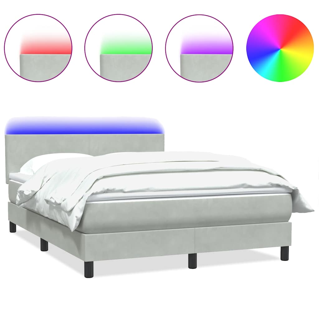 Sommier à lattes de lit et matelas et LED gris clair 160x220cm velours - XIOS