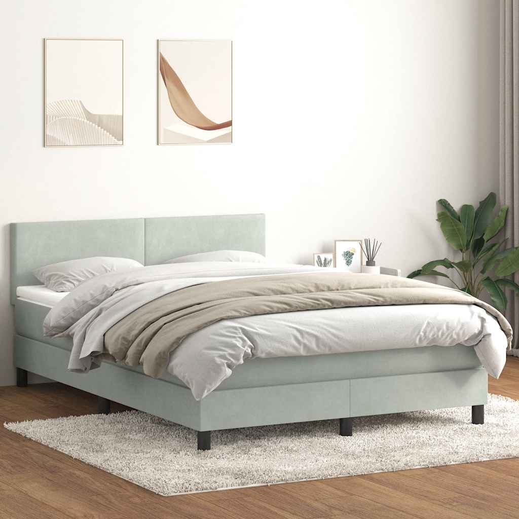 Sommier à lattes de lit et matelas et LED gris clair 160x220cm velours - XIOS