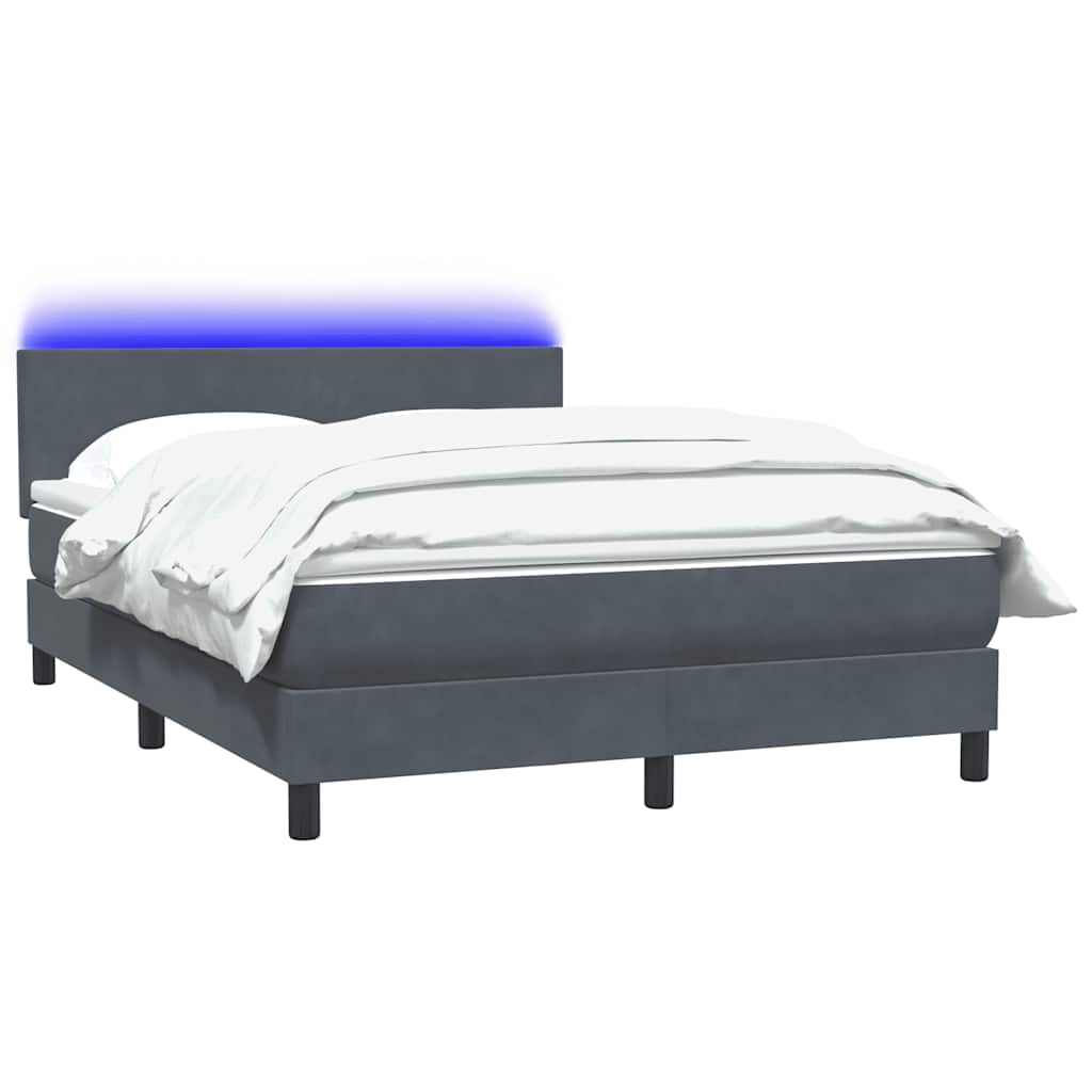 Sommier à lattes de lit et matelas et LED gris foncé 160x220cm velours - XIOS
