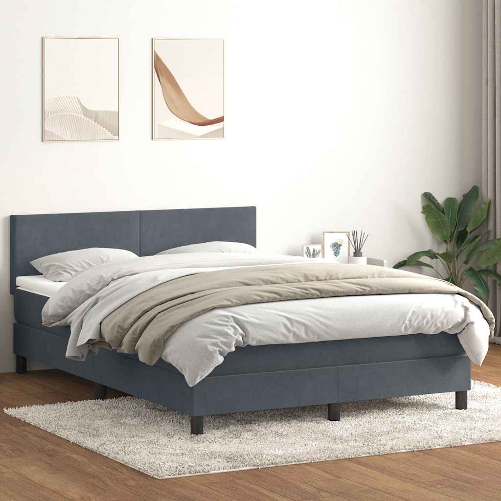 Sommier à lattes de lit et matelas et LED gris foncé 160x220cm velours - XIOS