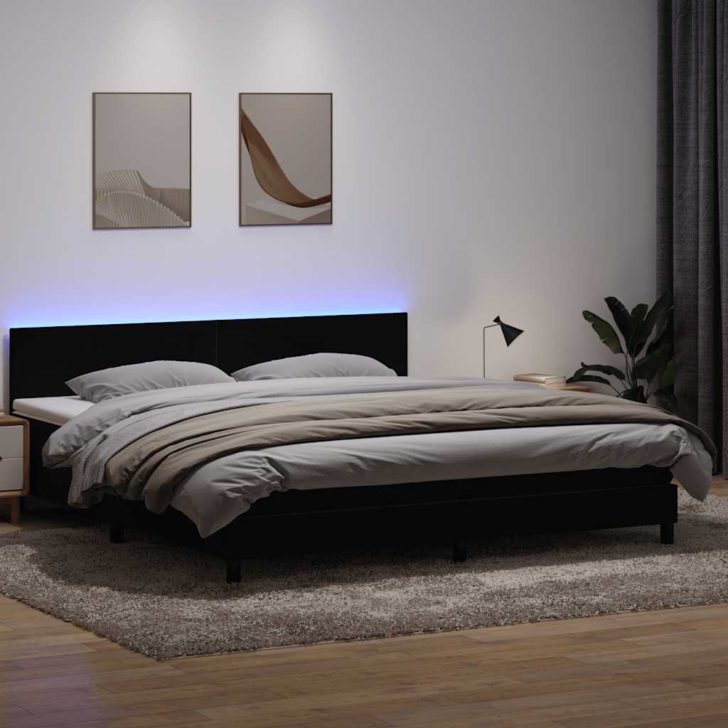 Sommier à lattes de lit avec matelas et LED noir 200x220 cm velours - XIOS
