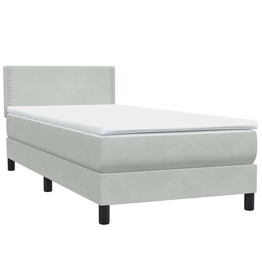 Sommier à lattes de lit et matelas et LED gris clair 80x210 cm velours - XIOS