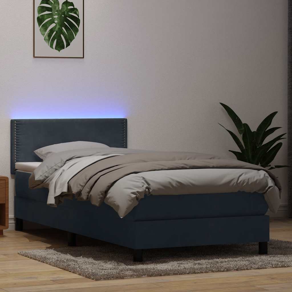 Sommier à lattes de lit et matelas et LED gris foncé 90x210 cm velours - XIOS