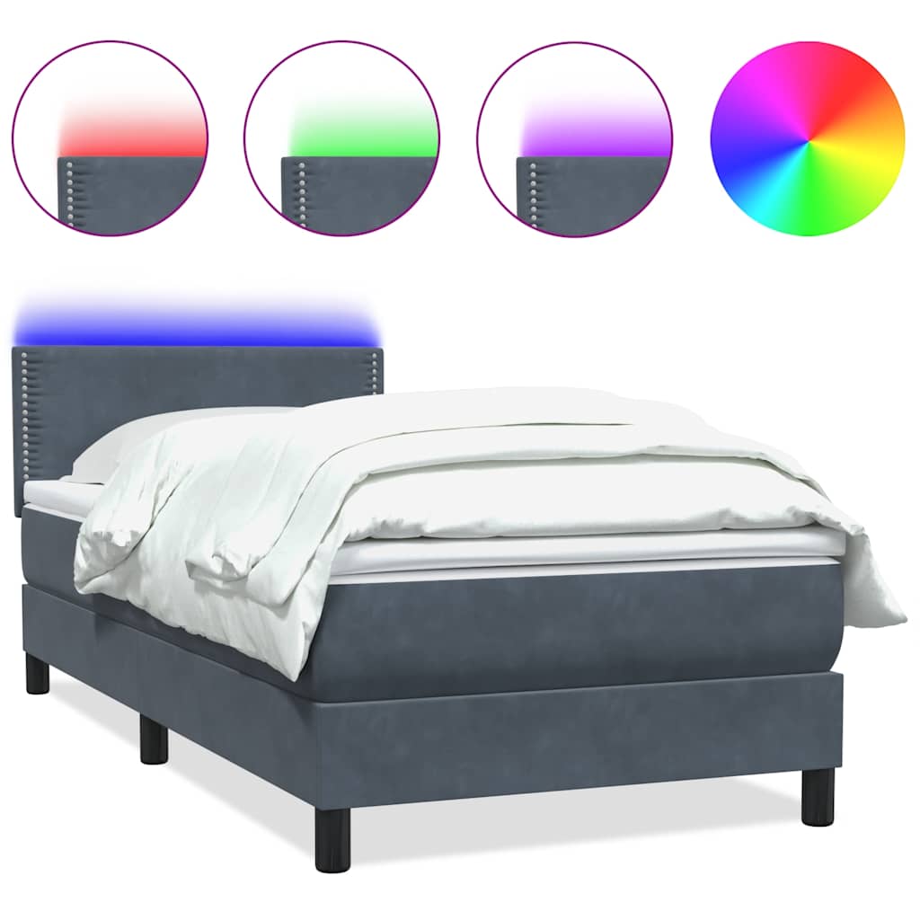 Sommier à lattes de lit et matelas et LED gris foncé 100x210cm velours - XIOS