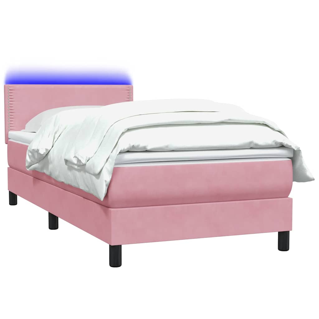 Sommier à lattes de lit avec matelas et LED rose 100x210 cm velours - XIOS