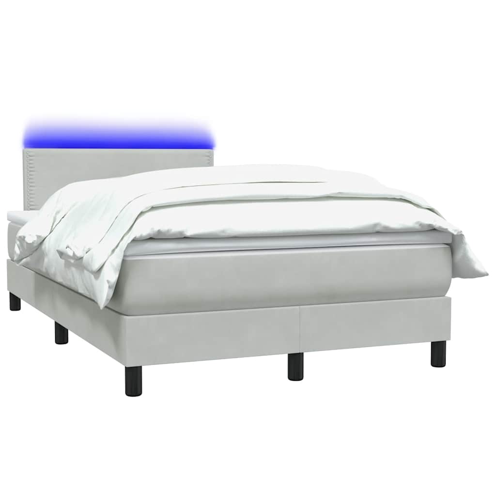 Sommier à lattes de lit et matelas et LED gris clair 120x210cm velours - XIOS