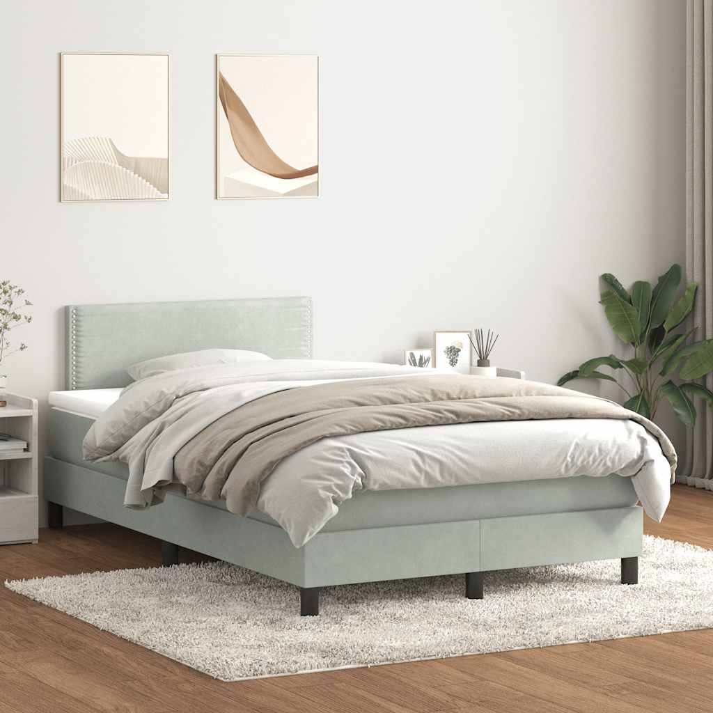 Sommier à lattes de lit et matelas et LED gris clair 120x210cm velours - XIOS