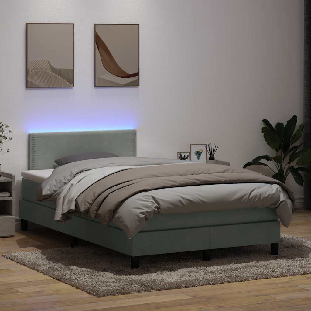 Sommier à lattes de lit et matelas et LED gris clair 120x210cm velours - XIOS