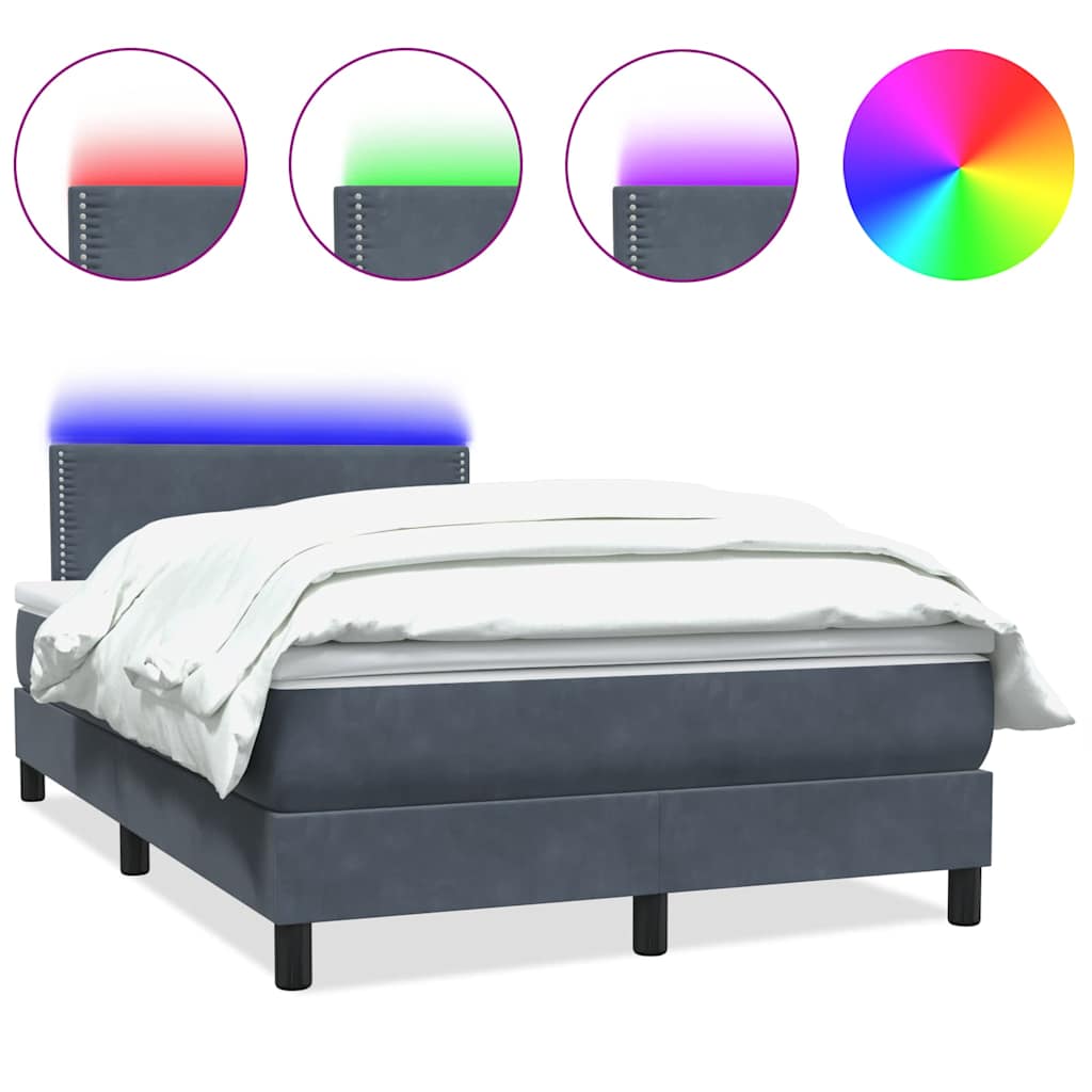Sommier à lattes de lit et matelas et LED gris foncé 120x210cm velours - XIOS