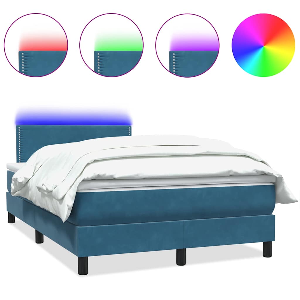 Sommier à lattes de lit et matelas et LED bleu foncé 120x210cm velours - XIOS