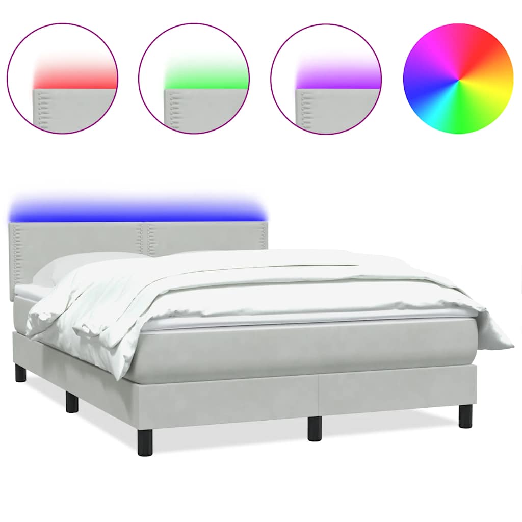 Sommier à lattes de lit et matelas et LED gris clair 140x210cm velours - XIOS