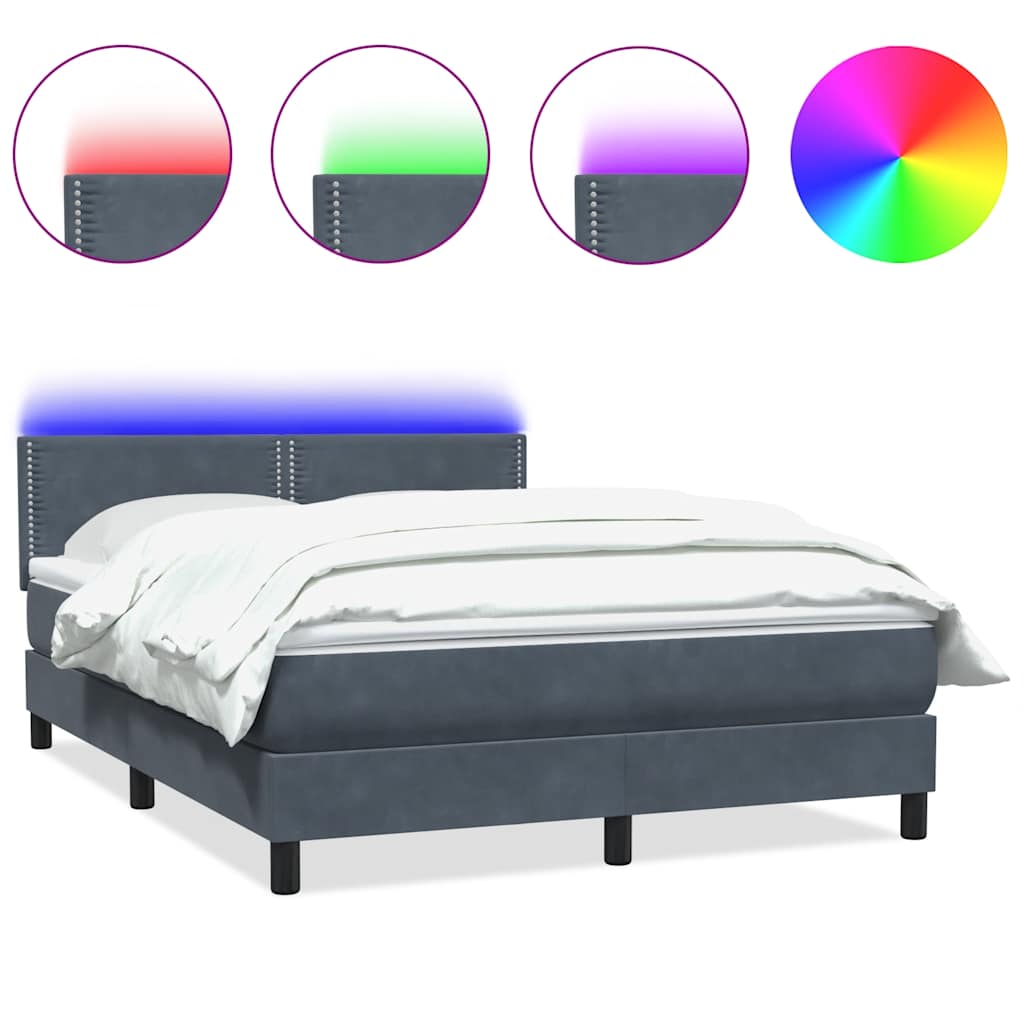 Sommier à lattes de lit et matelas et LED gris foncé 140x210cm velours - XIOS