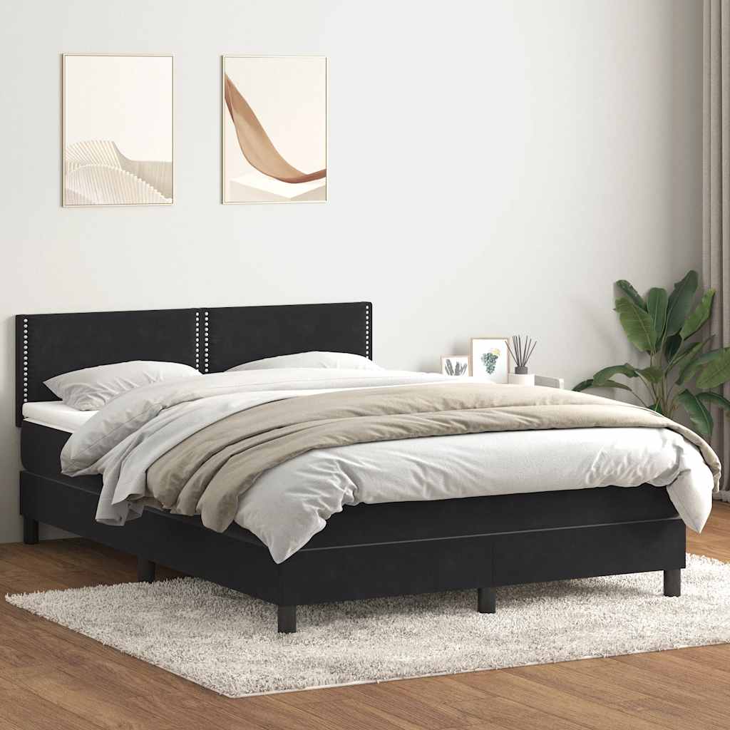 Sommier à lattes de lit avec matelas et LED noir 140x210 cm velours - XIOS