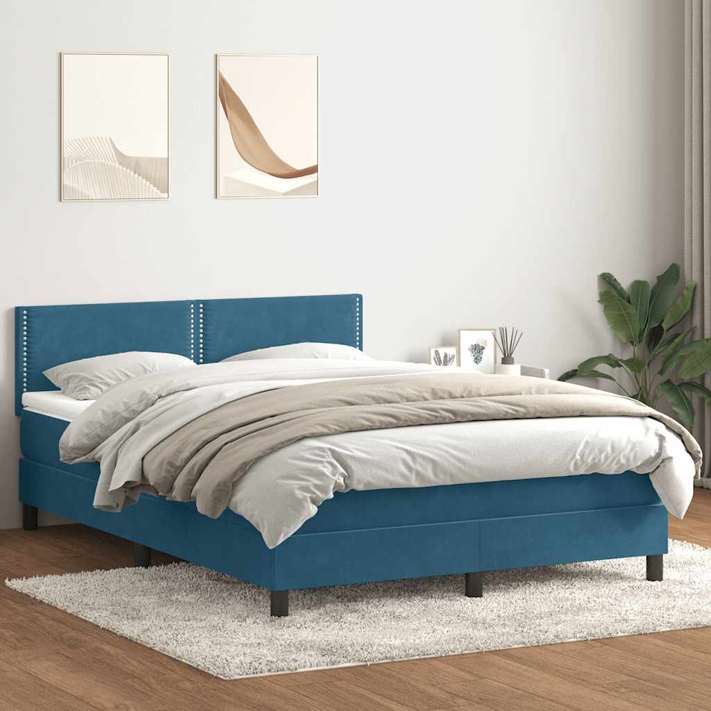 Sommier à lattes de lit et matelas et LED bleu foncé 160x210cm velours - XIOS