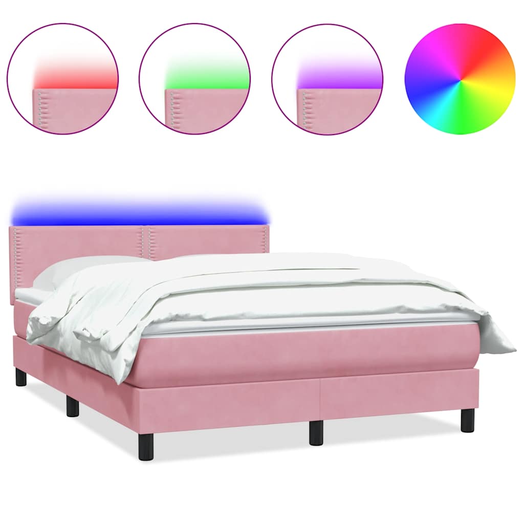 Sommier à lattes de lit avec matelas et LED rose 160x210 cm velours