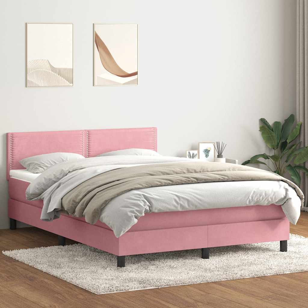 Sommier à lattes de lit avec matelas et LED rose 160x210 cm velours