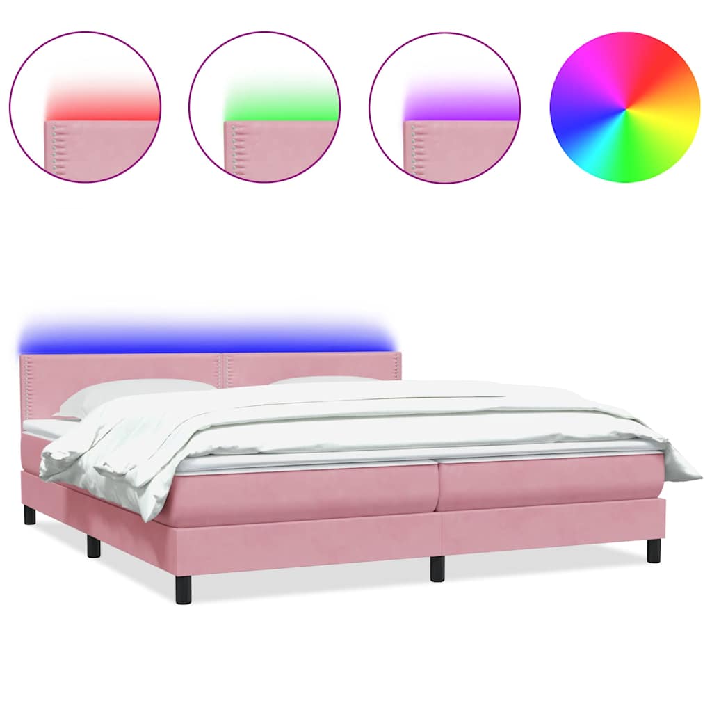 Sommier à lattes de lit avec matelas et LED rose 180x210 cm velours - XIOS