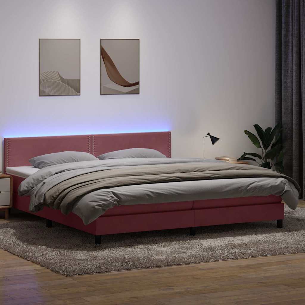 Sommier à lattes de lit avec matelas et LED rose 180x210 cm velours - XIOS