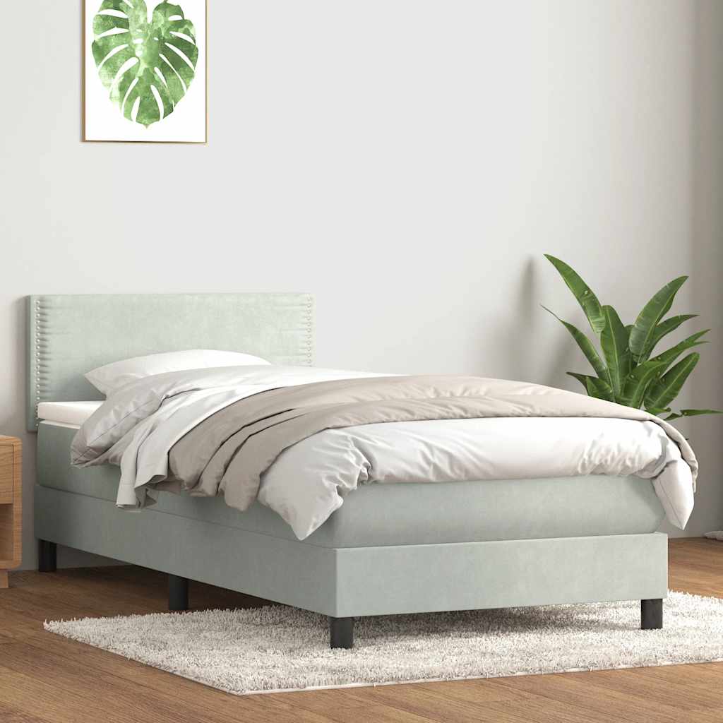 Sommier à lattes de lit et matelas et LED gris clair 80x220 cm velours - XIOS