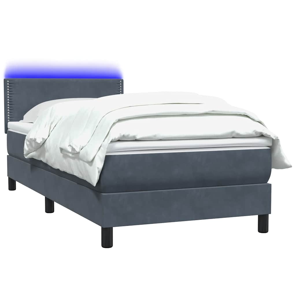 Sommier à lattes de lit et matelas et LED gris foncé 80x220 cm velours - XIOS