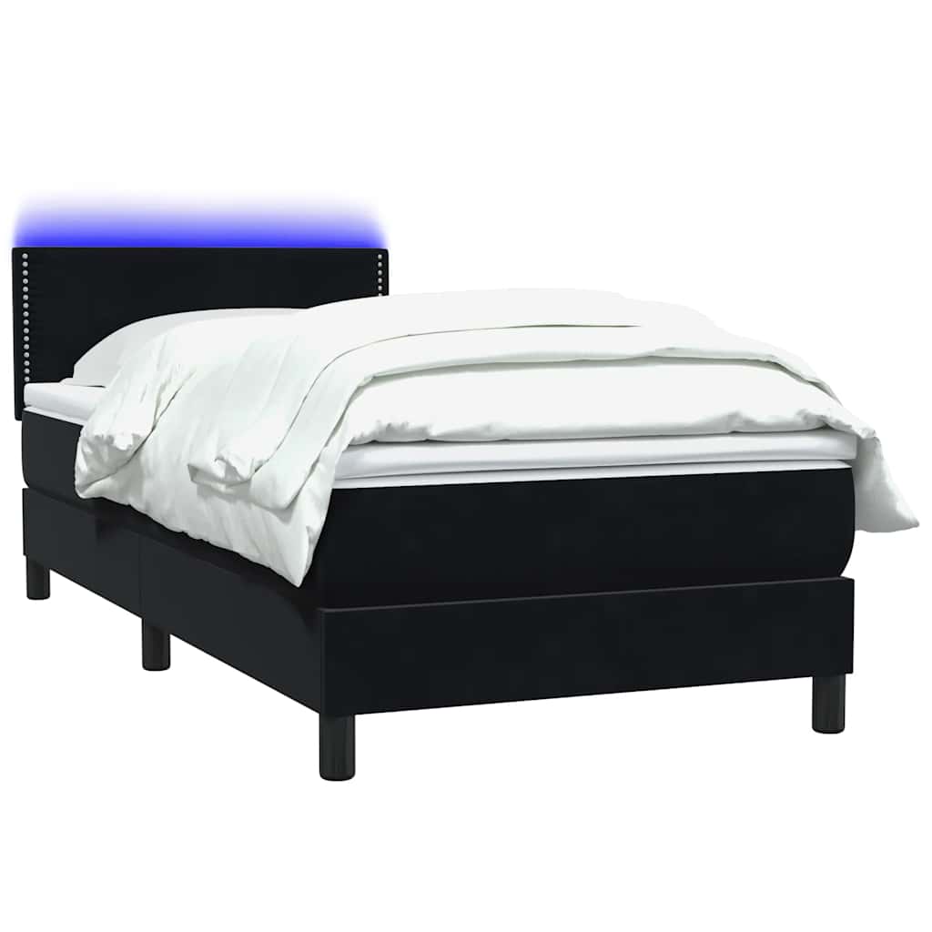 Sommier à lattes de lit avec matelas et LED noir 80x220 cm velours - XIOS