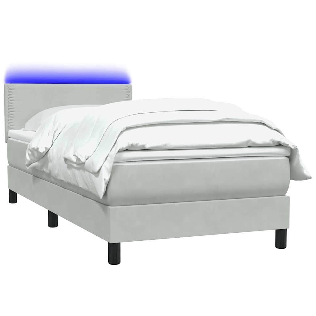 Sommier à lattes de lit et matelas et LED gris clair 90x220 cm velours - XIOS