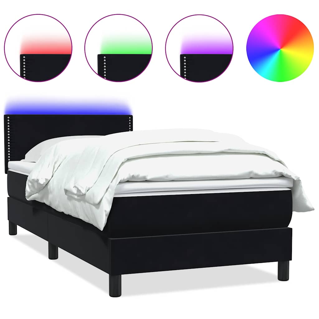 Sommier à lattes de lit avec matelas et LED noir 90x220 cm velours - XIOS