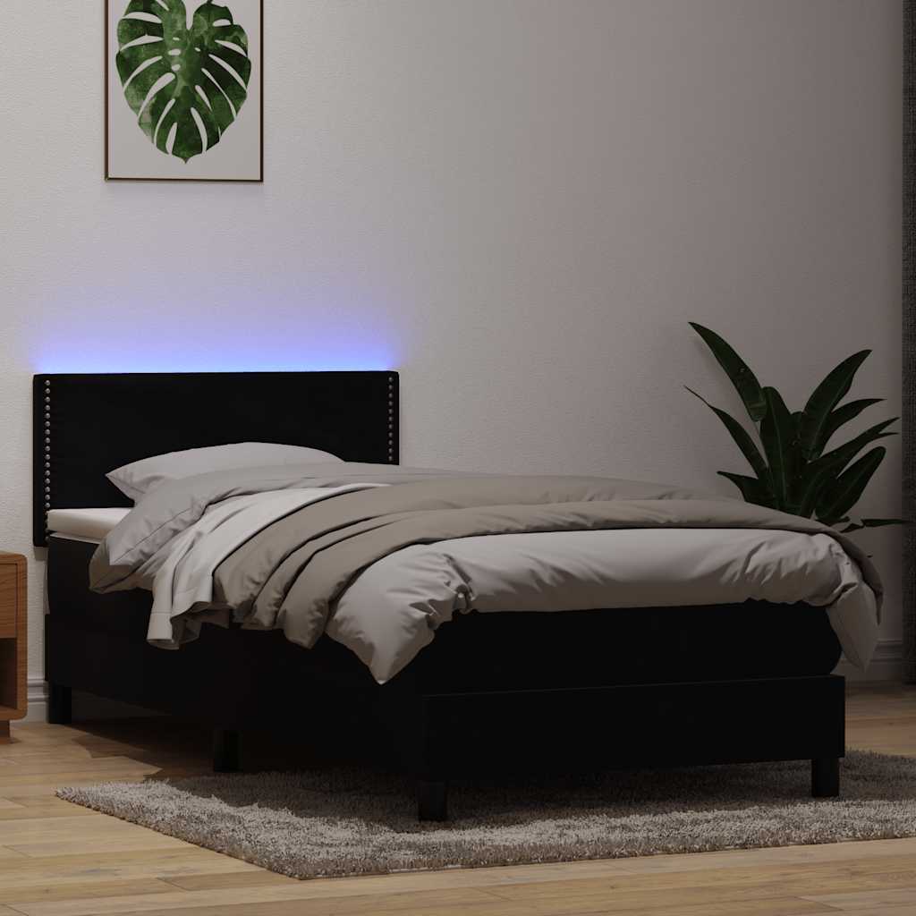 Sommier à lattes de lit avec matelas et LED noir 90x220 cm velours - XIOS
